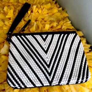 NWOT French Connection Black and White wristlet.  9inches by 7 1/2 inches long.